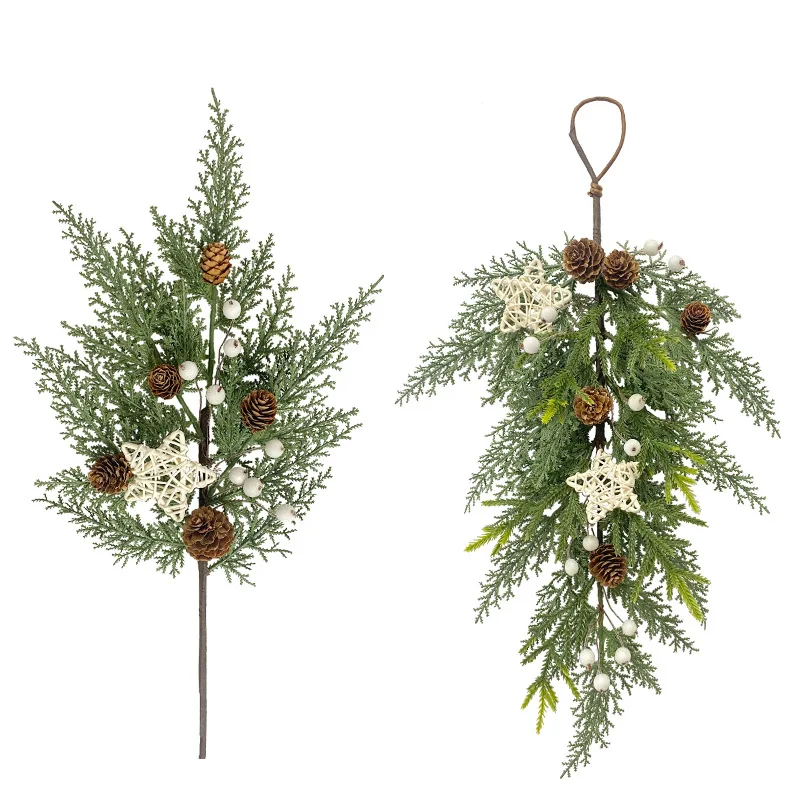 Christmas Decor Greenery Plant Artificial Cypress Pine Branches Real Touch Pine Cone Swag Winter Decor Wreath for Holiday Decor