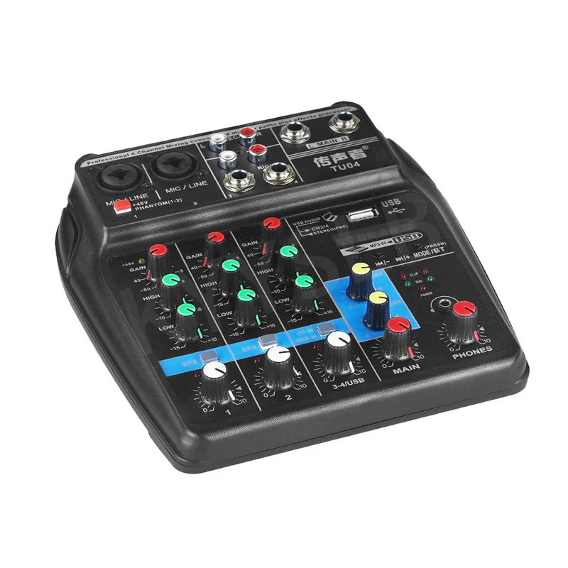 OEM ODM Blueteeth Sound Card Digital Small 4-way Audio Mixer Professional Live Stage Usb Mini Home Audio System Mixer