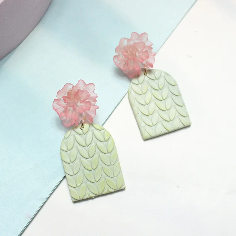 2023 Newest Polymere Clay Leaf Earrings Handmade Flower Garden Large Dangle Earrings Korea Sculpey Polymer Clay For Earrings