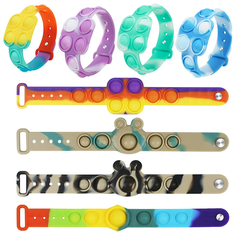 Pop Fidget Toy Bracelet Push Bubble Sensory Wrist Strap Silicone Dimple Stress Relief Wristband Finger Squeeze Fidget Pop