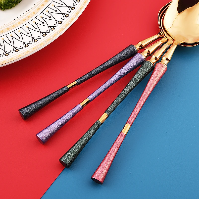 hot selling wholesale cheap travel flatware sets reusable silver stainless steel spoon fork  knife wedding gold flatware set