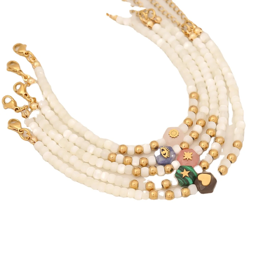 Polymer Natural stone stainless steel Letter Name Jewelry Heart Gold Color shell Beads Heishi Bracelet For Women