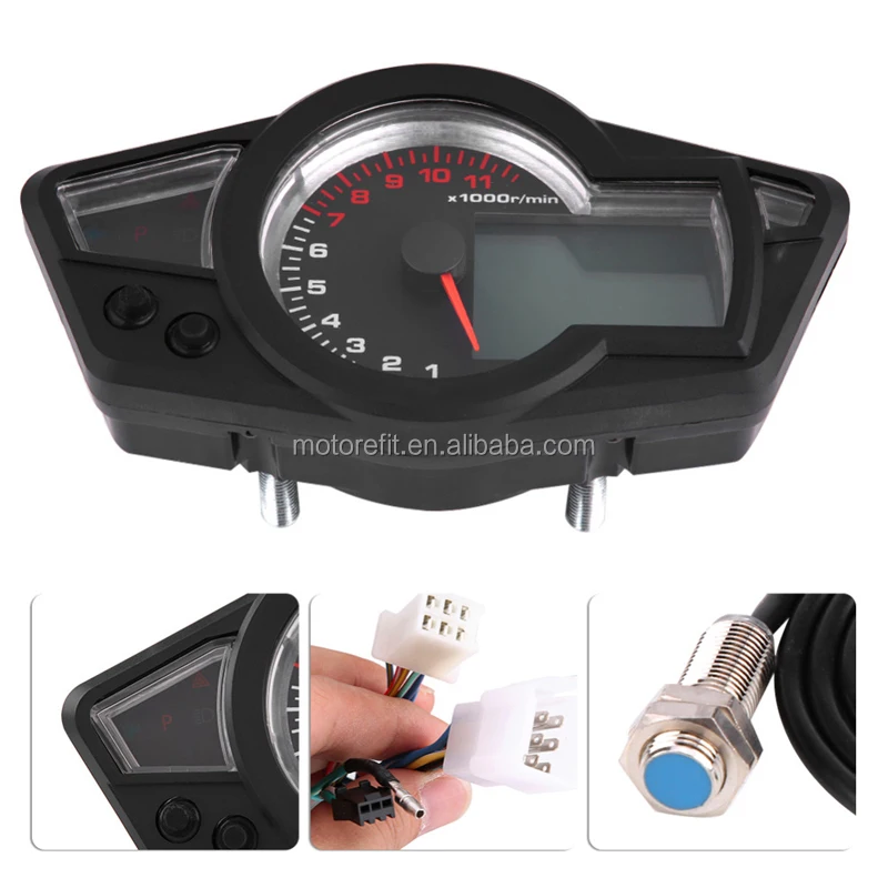 Motorefit Motorcycle LCD Speedometer Motorcycle Digital Odometer Speedometer Tachometer Fit for 2&4 Cylinders