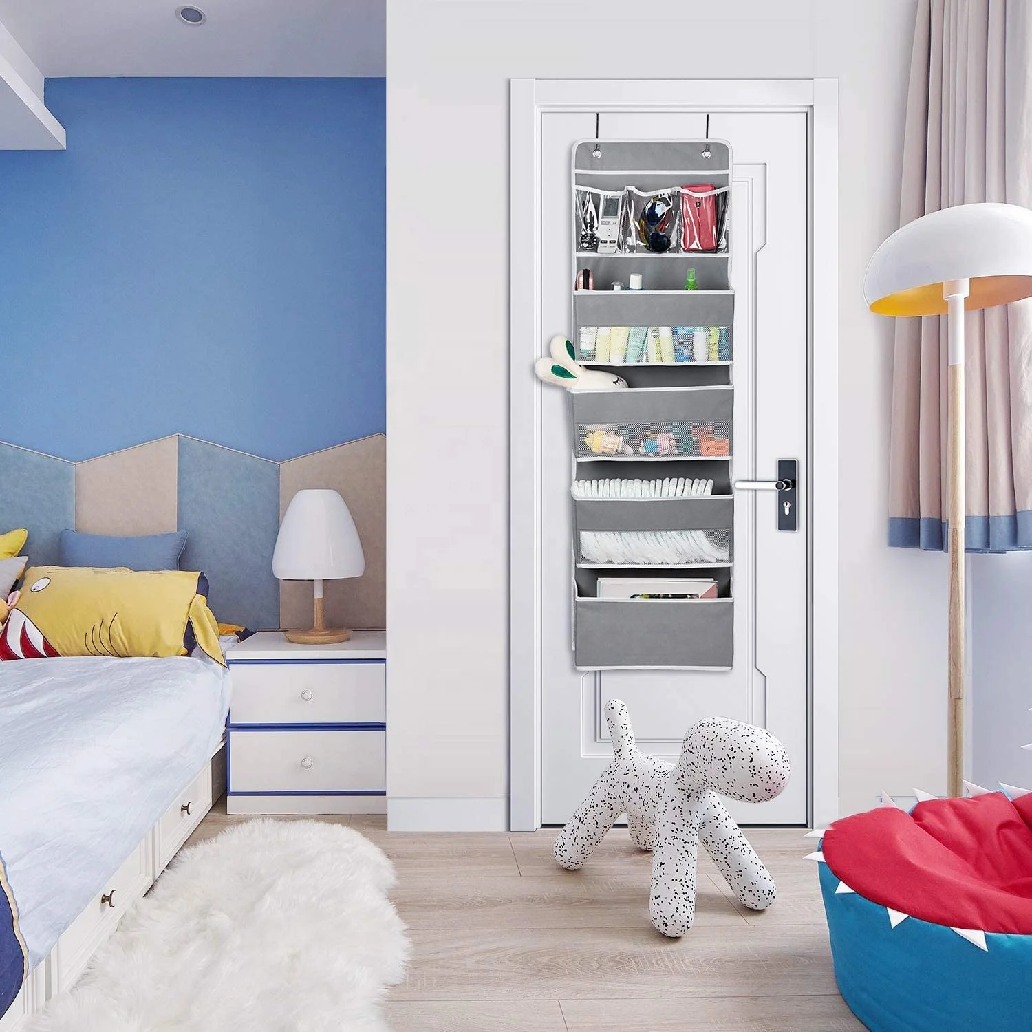 Door Hanging Organizer Closet Cabinet Baby Storage with 4 Large Pockets and 3 Small PVC Pockets for Cosmetics,Toys,Nursery