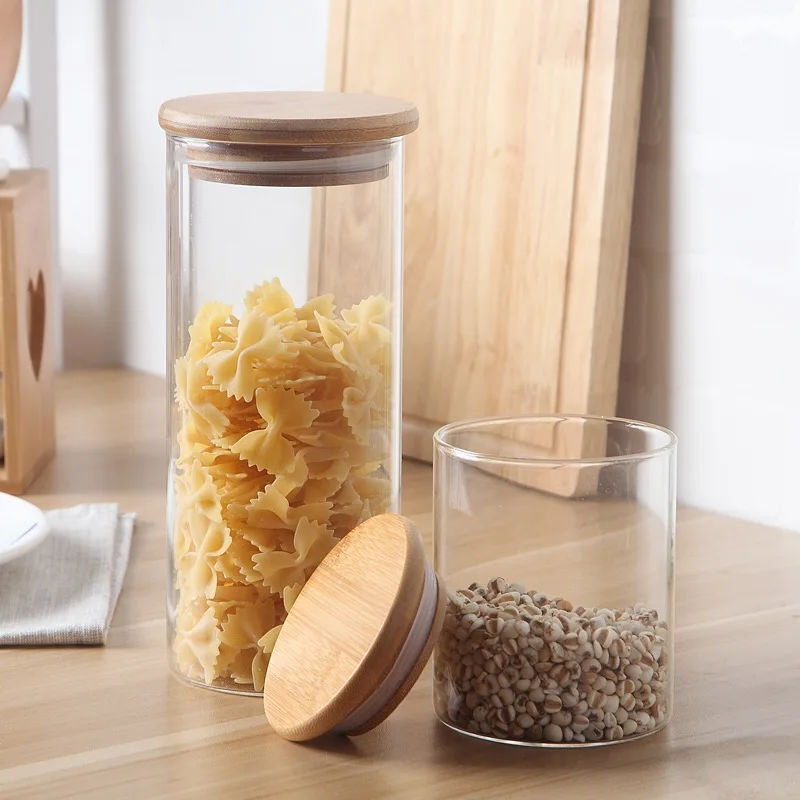 Air tight food grade storage containers bamboo lid storage glass food jars glass storage containers with lids Storage-148S
