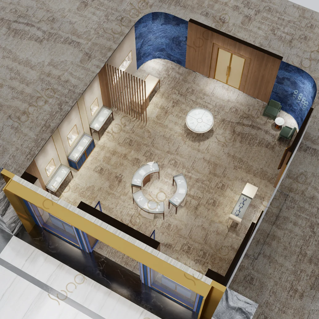 New Product Ideas custom Jewellery showroom blue furniture design Elegant Diamond Jewellery Shop jewelry shop interior design