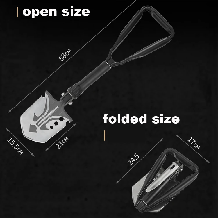 Bochen Folding Survival Portable Camping Shovel High Carbon Steel Entrenching Tool Tri Fold Handle Shovel Hiking Digging