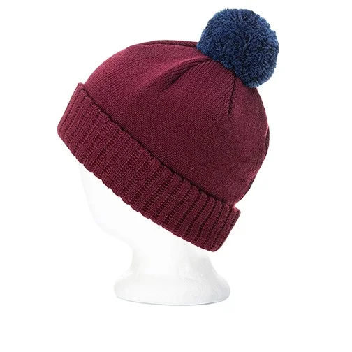Red Customized Logo Blank Winter Beanie Hats Acrylic Wool Pom pom Ball Sports Watch Caps Knitted Hats