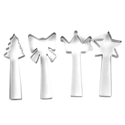 Stainless steel tree star crown shape new design 4pcs christmas long handle cookie mold cutter set