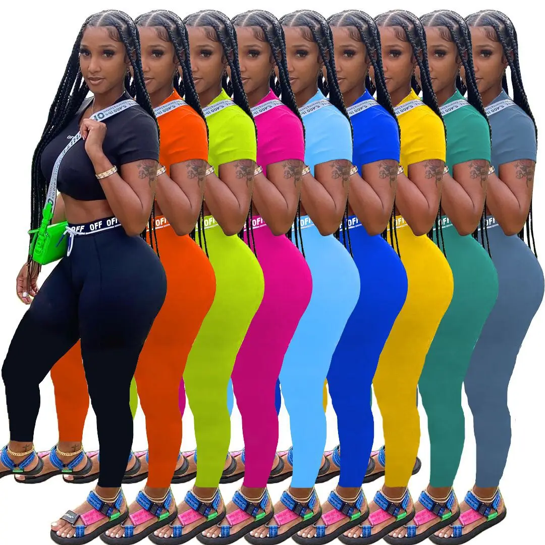 
YS397 sport casual womans clothing 2 piece summer trousers women outfits 2020 sexy solid color activewear sets for women 