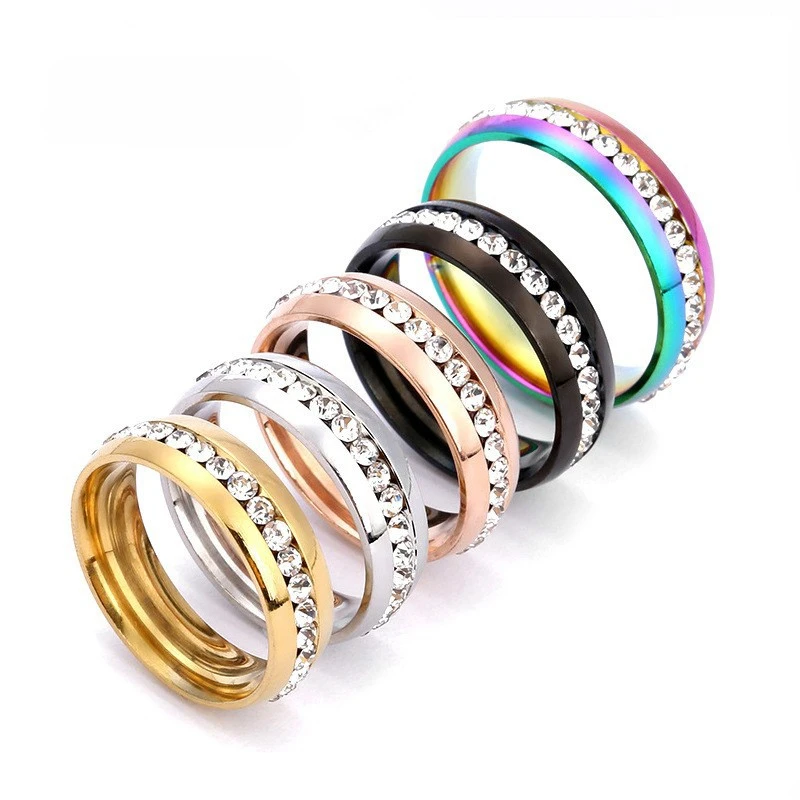 Hot selling Titanium Steel Ring Single Single Row Rhinestone Inlaid Exquisite Ring Stainless Steel Waterproof Jewelry Wholesale
