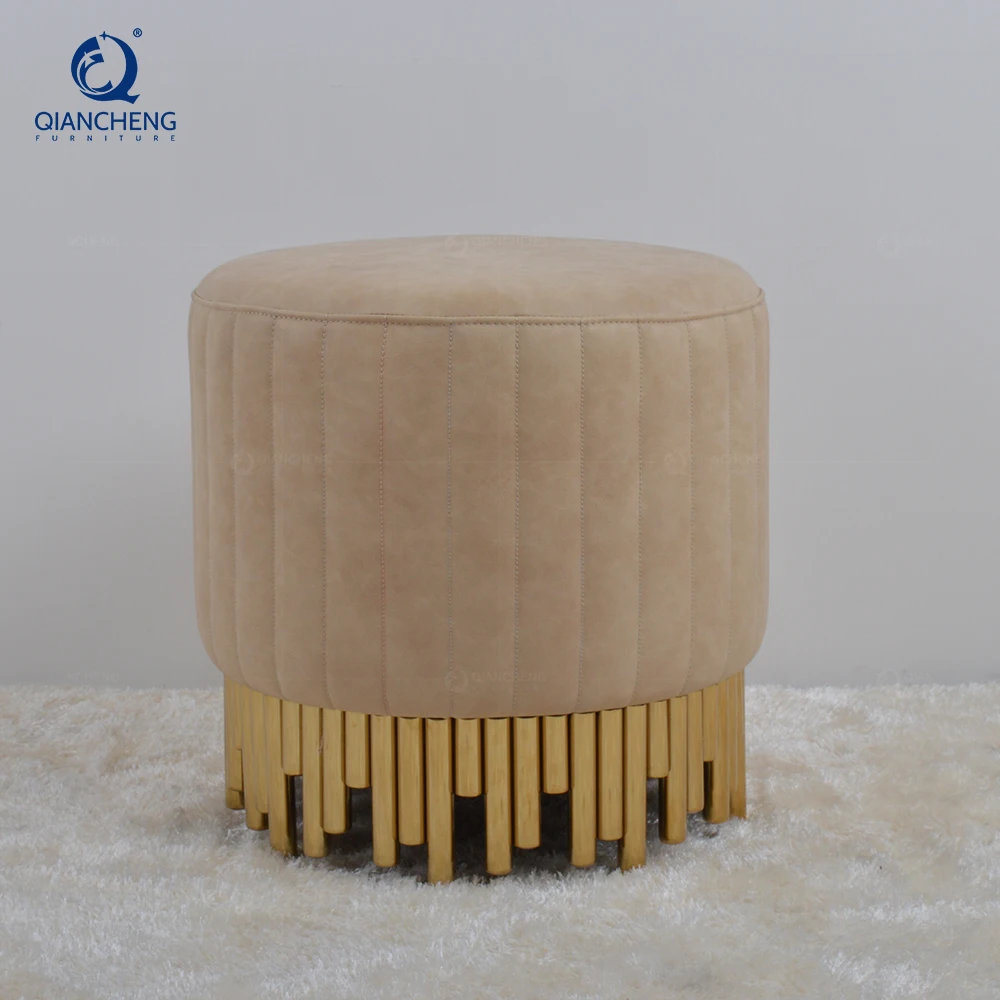 Brand new high quality round footstool made of cotton fabric cover wooden footrest pedicure circular bench