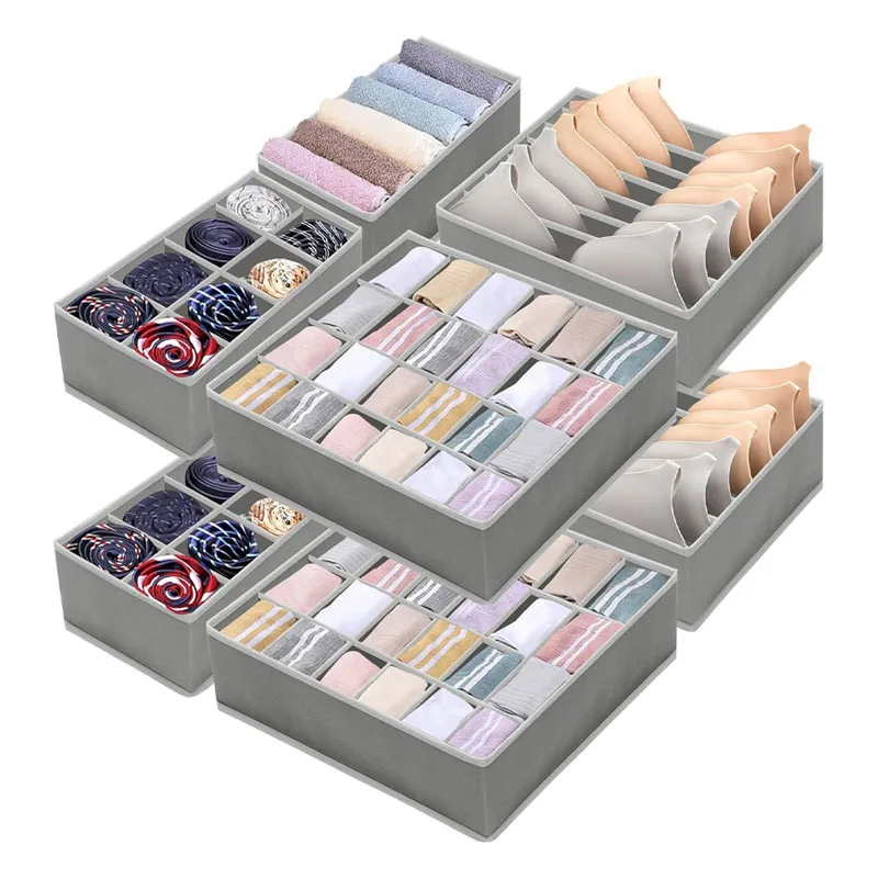 Hot selling 4 a set gray non woven underwear drawer organizer clothing divider