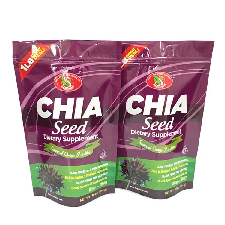 Custom Chia Seed Packaging packet Mylar Block Flat Bottom Stand Up Pouch Zip Lock Doypack Bag For Industrial Use Food Seed