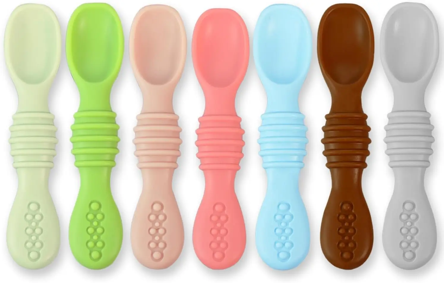 BHD Dishwasher Safe Soft Tip First Stage Silicone Infant Training Spoon BPA Free Chewable Teething Baby Spoon for Boys and Girls