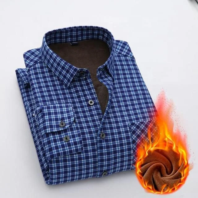 Men Custom Logo  Excellent Tailoring  Mandarin Collar Thicken Flannel Plaid Shirt