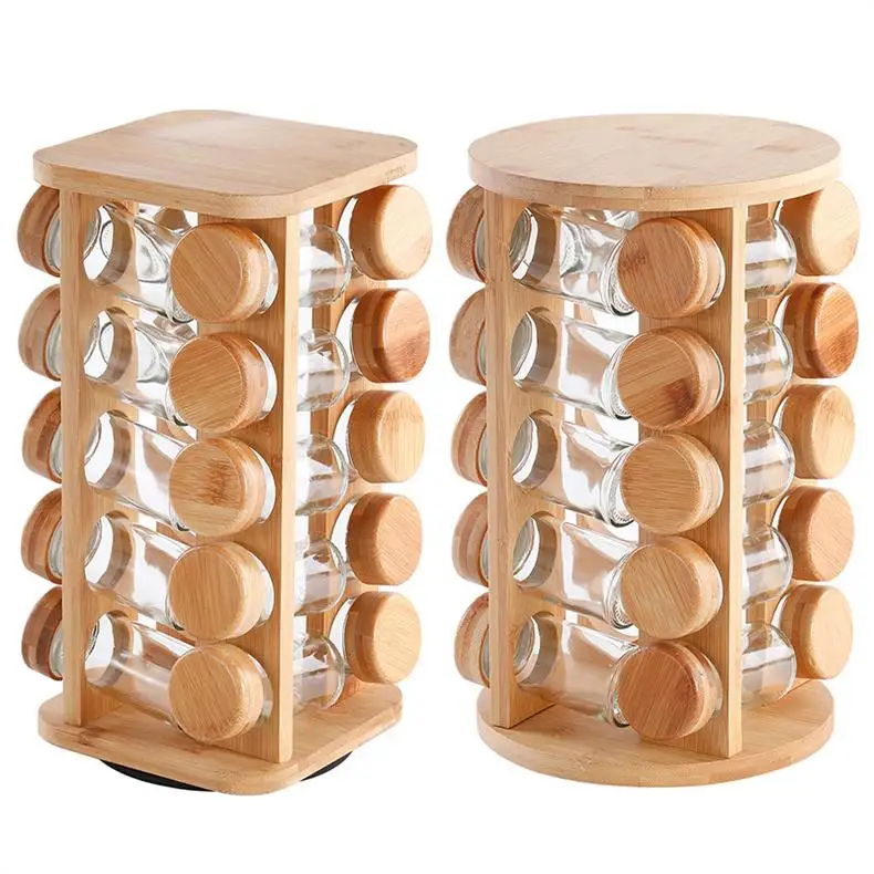 Multifunctional New Bamboo Spice, Rack 360 Degree Rotating 16 Jars Countertop Kitchen Spice Rack Revolving Spice Rack/