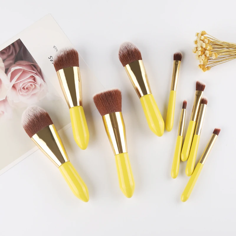 9Pcs Professional Makeup Brushes Travel Size Small Make Up Brush Yellow Daily Cosmetics Tool Wholesale Makeup Brush Set