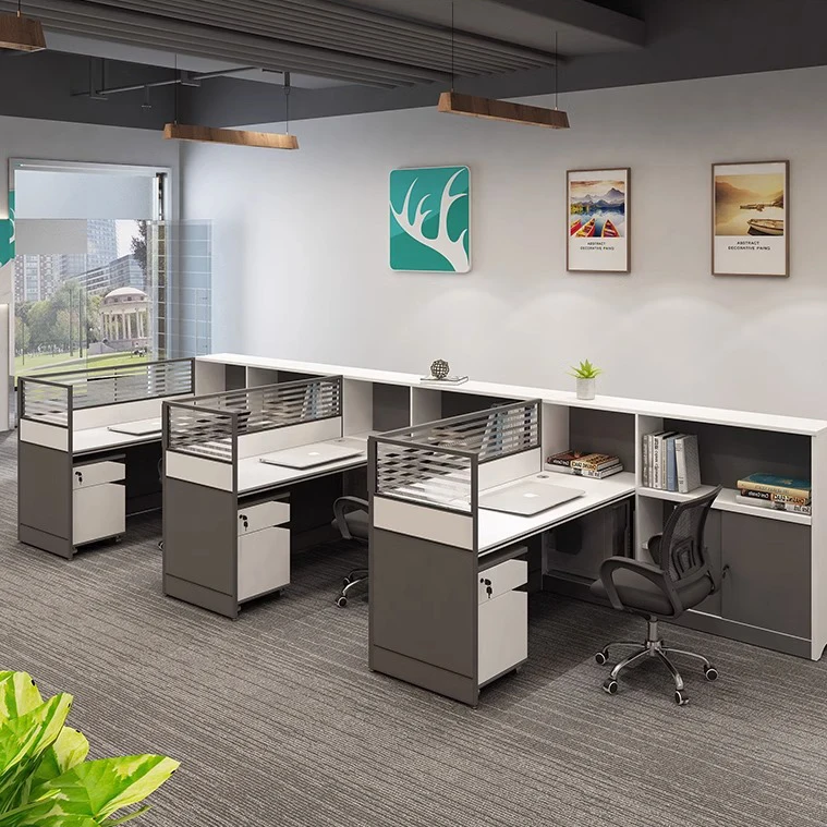 Contemporary Office L Shaped Cubicle Table Wooden Office Staff Modular Workstation With Drawer Office Workstation Table