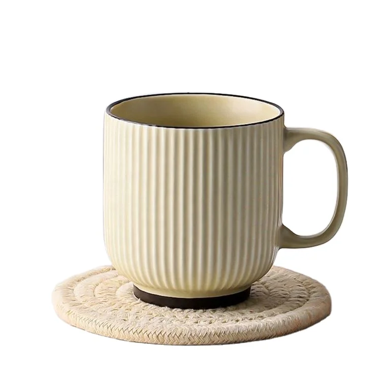 Wholesale Modern Vintage 12oz Green Grey White Glazed Unique Stripe Ceramic Coffee Mug