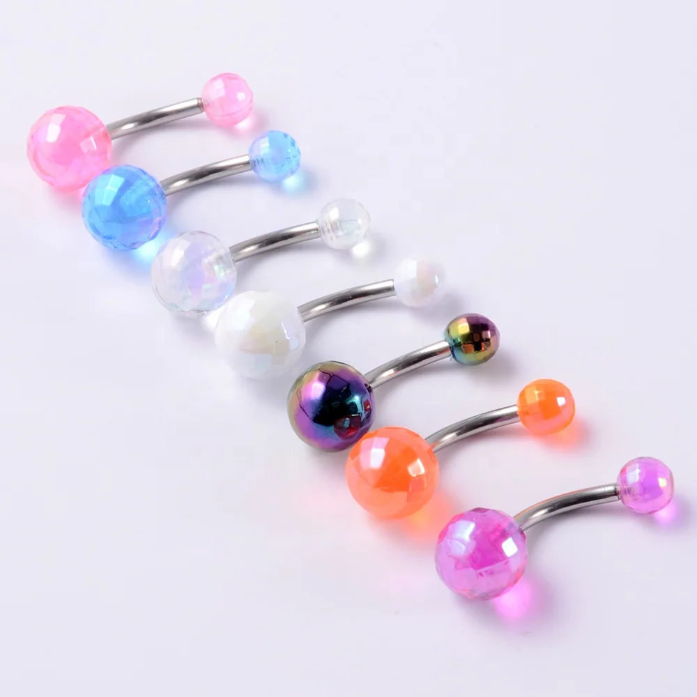 14G Surgical Steel Belly Piercing Acrylic Ball Button Rings Belly Piercing Curved Banana Body Jewelry Navel Piercing Rings