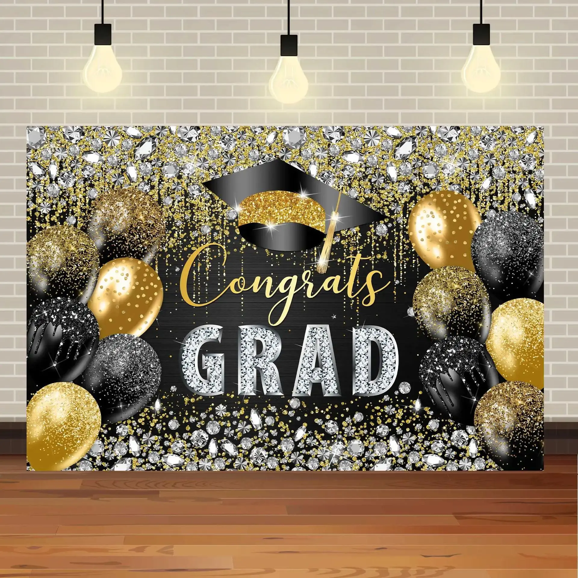 New Design Polyester Wall Hanging Large Congratulates grad banner green For Graduation Theme Party Celebration
