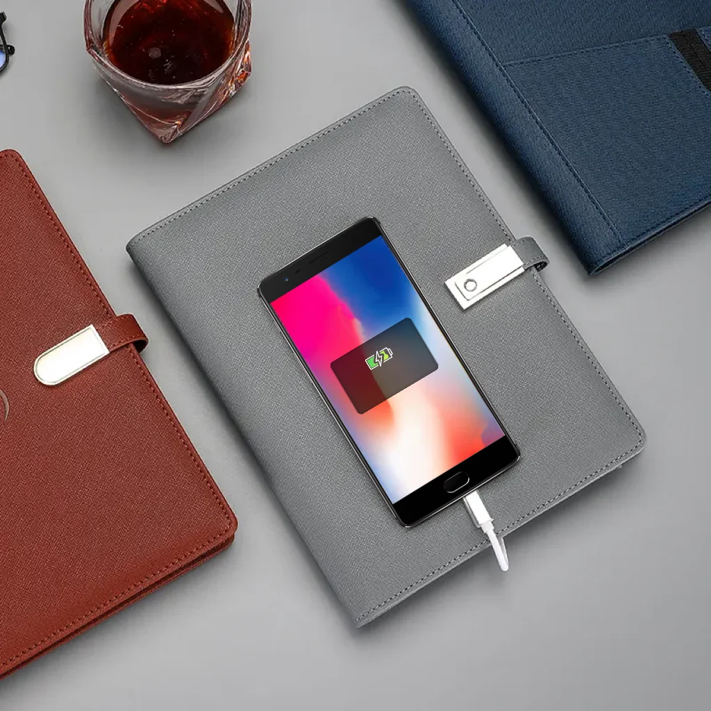 Hot Selling Custom Led Light Logo A5 Size 8000Mah Wireless Power Bank Diary Notebook With Usb