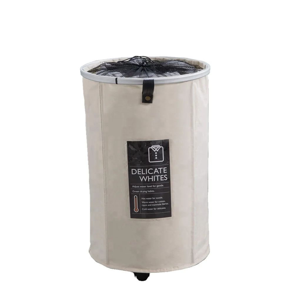 New Fashion Design White Foldable Rolling Collapsable Laundry Hamper Basket Oval With Wheel