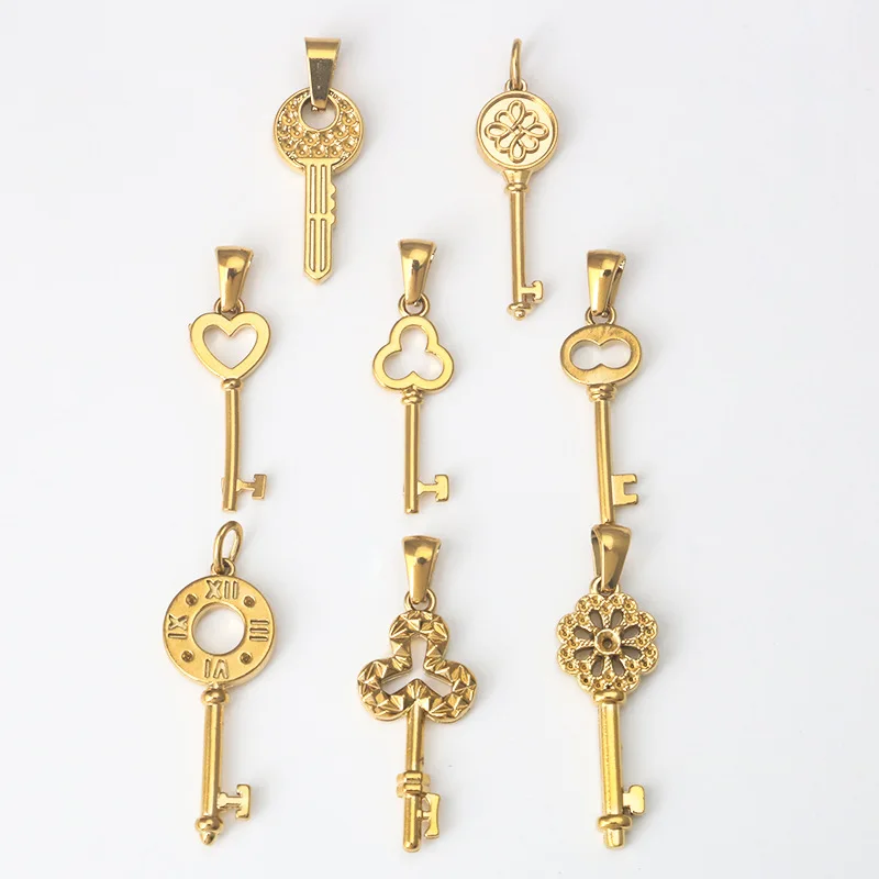 gold stainless steel key charms pendants for necklace DIY jewelry making