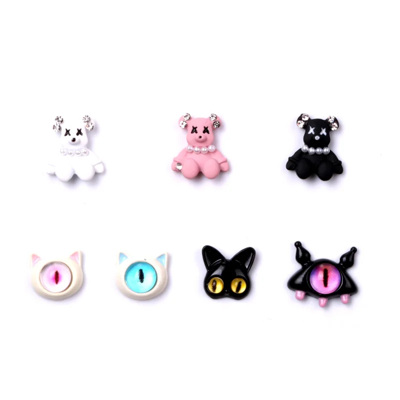 TSZS Wholesale Kawaii Bear Pink Black White with Diamond Rhinestone Diy Alloy Glitter Nail Design Decorations Nail Jewelry Charm
