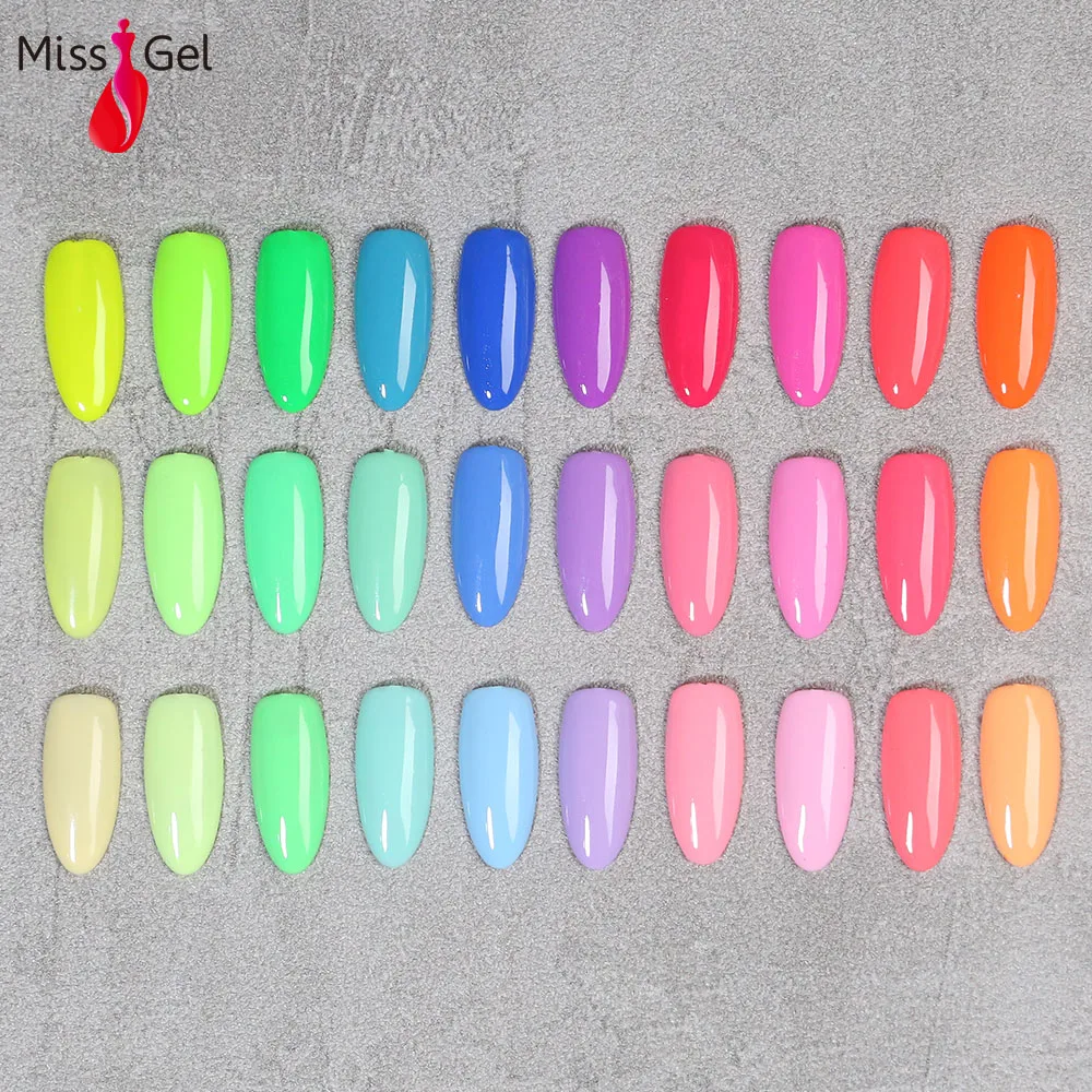 Missgel private label custom logo summer rainbow pastel neon colors soak off gel nail polish uv gel