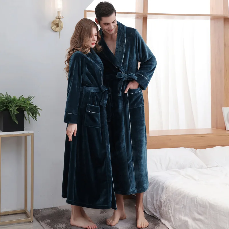 Warm Thickened Bathrobe Pockets Men Long Flannel Bath Robe