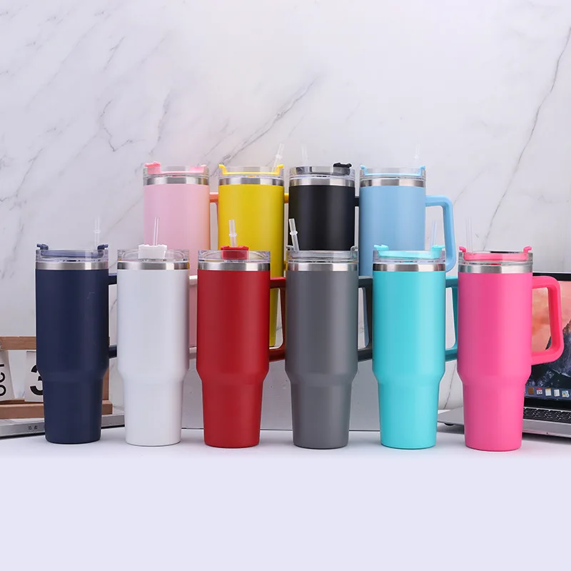 Stainless Steel Vacuum Insulated Travel Mug Vacuum Cup 40oz Tumbler With Handle Lids And Metal Straw studded Leopard