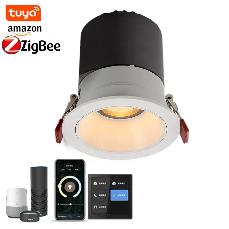 Умный потолочный светильник Tuya беспроводной светодиодный rgb zigbee ip65 75 мм 12 Вт круглый утопленный с регулируемой яркостью