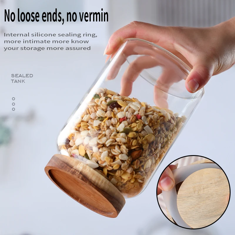 Герметичная стеклянная банка бамбуковая Крышка герметичная Прозрачная Круглая