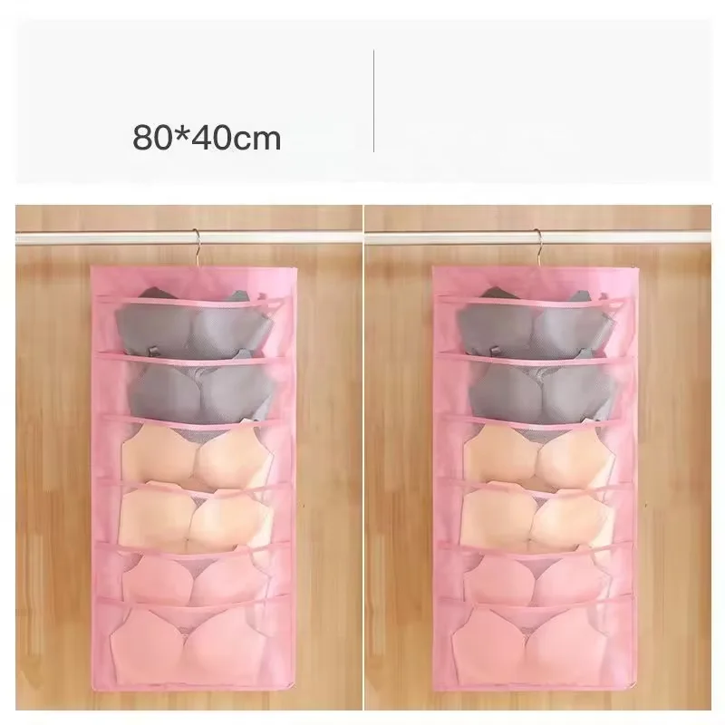 Cloth Metal Hanger Closet Hanging Dual Sided Wall Shelf Wardrobe Mesh Pockets Hanging Storage Bag for Bra