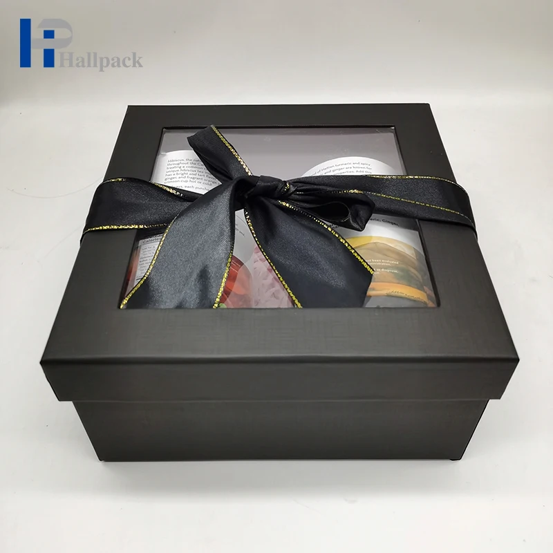 Luxury Black Cardboard Clothes Paper Gift Box With Transparent Pet Lid
