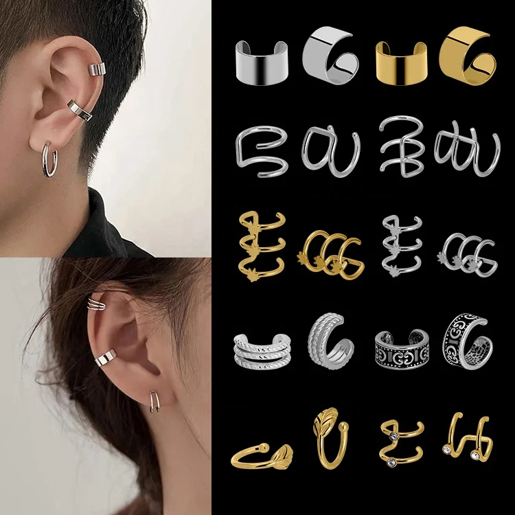 Wholesale 316 Stainless Steel Gothic Ear Clip Dangle Earrings Men Women Punk Cross Drop No Piercing Earrings