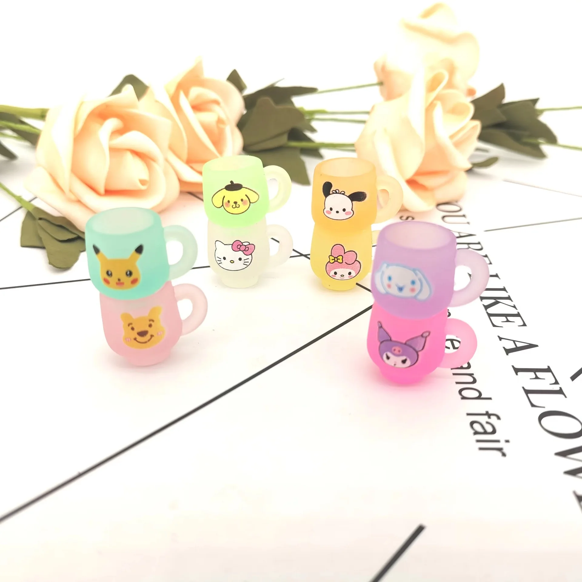 Glow in Dark Resin Charms Cartoon 3D Cup San rio Kitty Diy Decoration