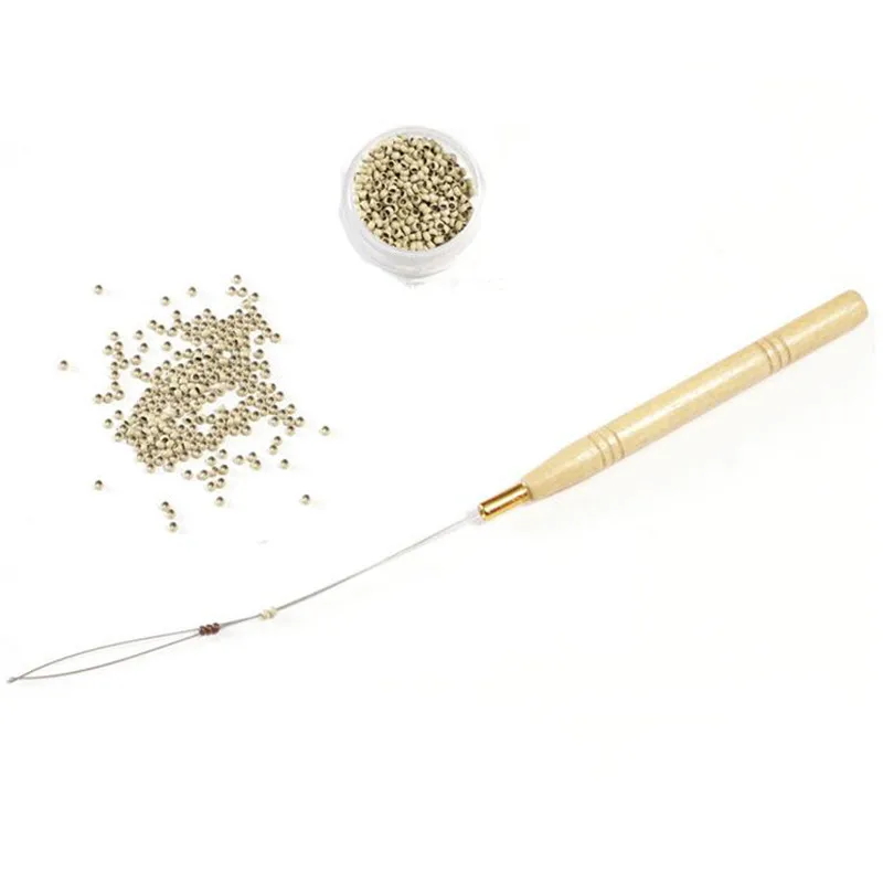 Wooden Handle Hair Extension Weaving Crochet Hook Needle Tools Lace Wig Micro Ring Loop Hook Needle