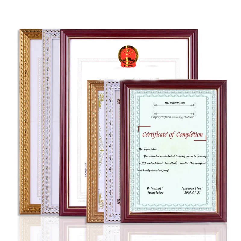 Hot Sell Desktop Decoration PS Picture Photo Frame Certificate Colorful gold white Plastic Photo Picture with plexiglass & stand