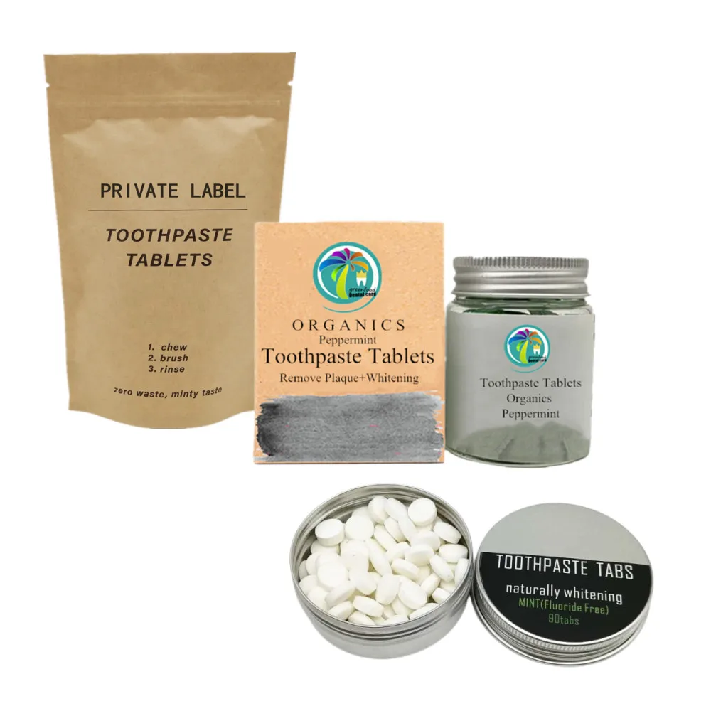 Private Label Natural Teeth Whitening Zero Waste Mint Toothpaste Tablets Fluoride Free Vegan