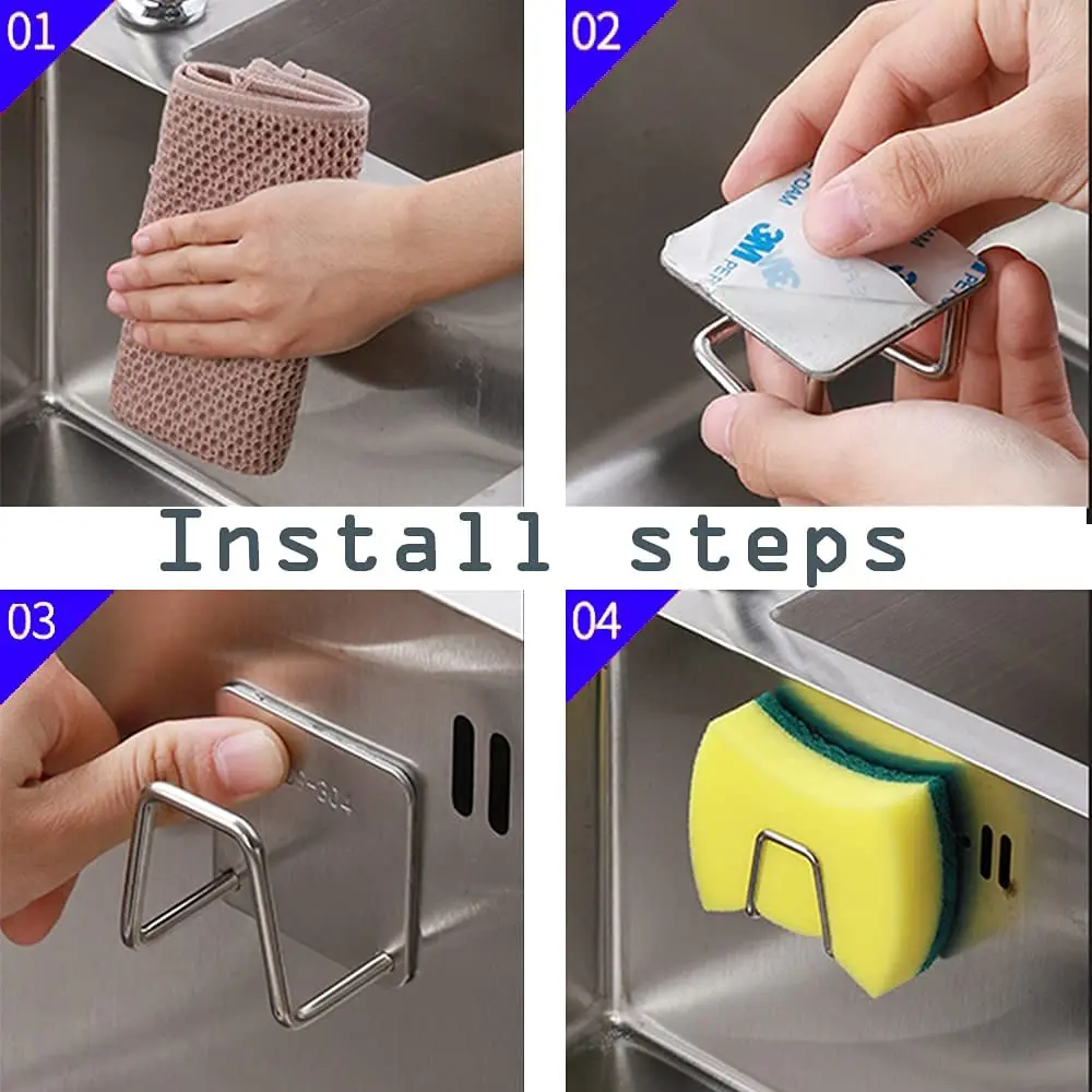 Kitchen Sink Sponge Holder Drain Rack Accessories Stainless Steel Waterproof Sponge Frame
