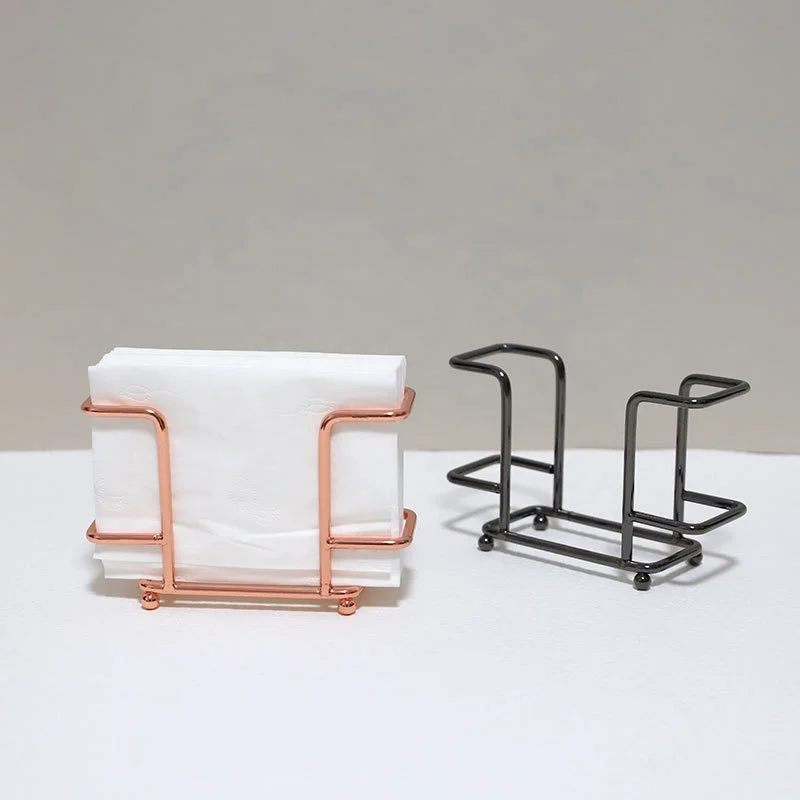 Nordic black gold rose gold metal table decorative paper napkin holder for restaurant