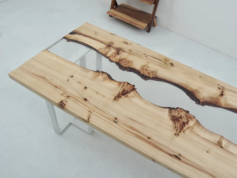 Home decoration luxury dining table on promotion available solid walnut wood epoxy resin river table