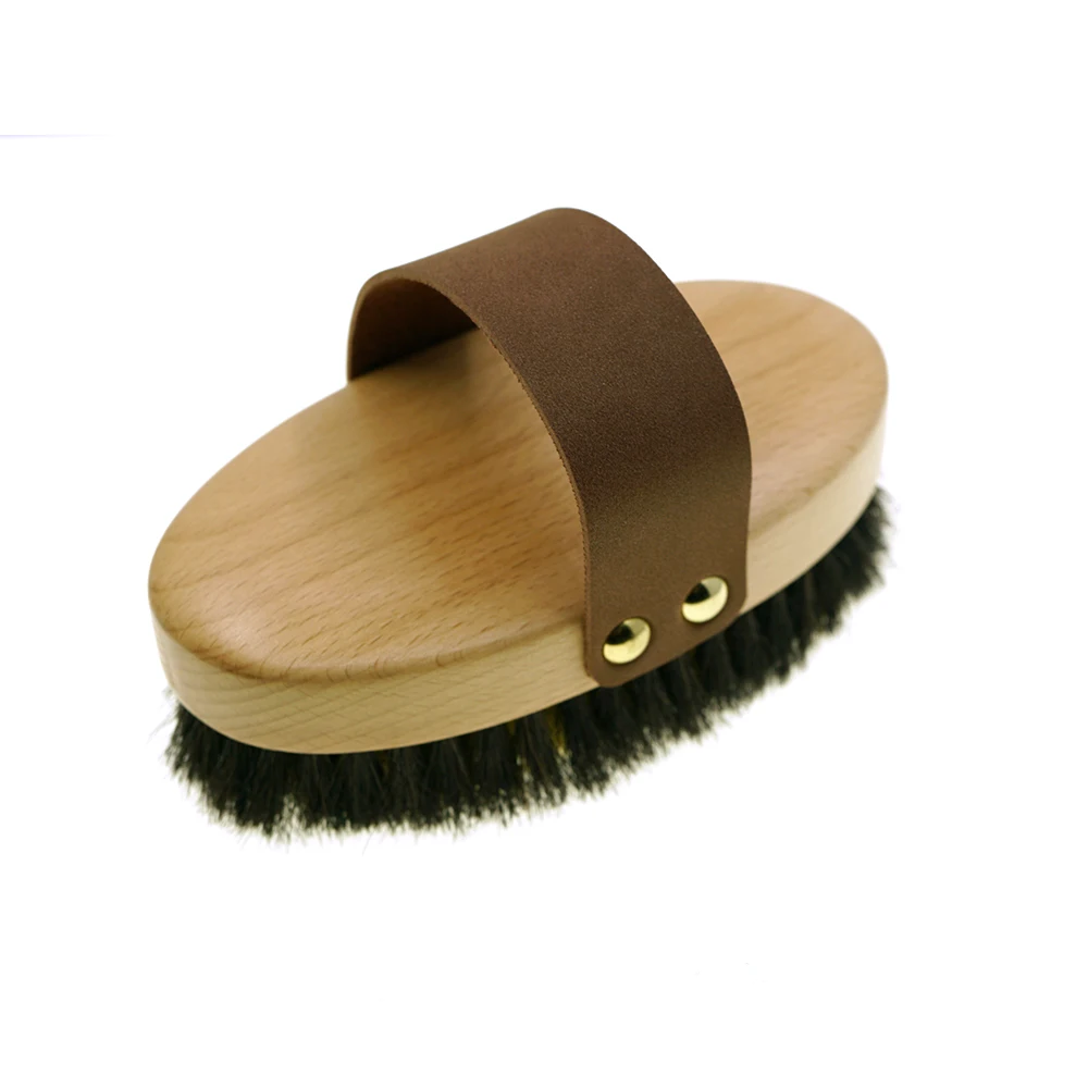 High Quality Custom Logo Round Natural Fine Bronze Bristles Beauty Wooden Massage Scrub Bath Exfoliating Dry Body Brush