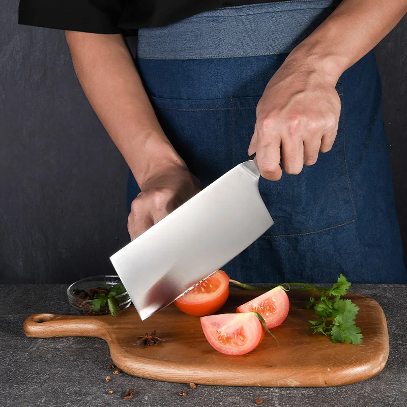 Amazon Hot 6PCS Full Tang Sharp 5CR15MOV Kitchen Chinese Cleaver Knife Set Scissor with wooden knife holder in stock