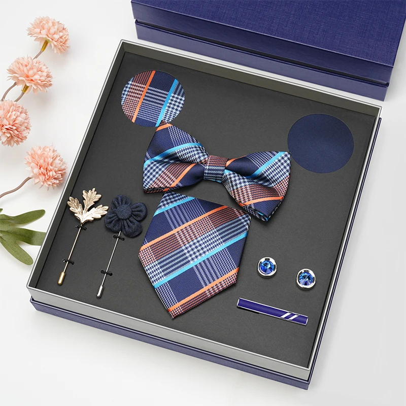 Индивидуальный дизайн логотипа упакованный однотонный галстук-бабочка для галстука и запонки набор галстуков с подарочной коробкой