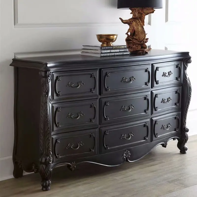 French fashion high-end solid wood carving antique drawer cabinet custom furniture