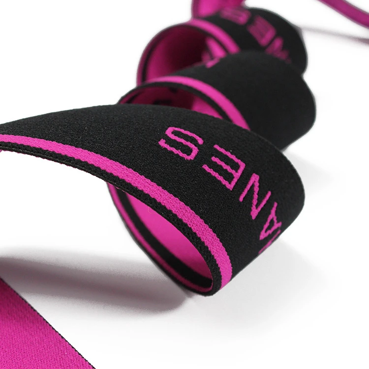 Custom logo jacquard elastic band letter printed elastic webbing tape black and white striped waistband for garment accessories